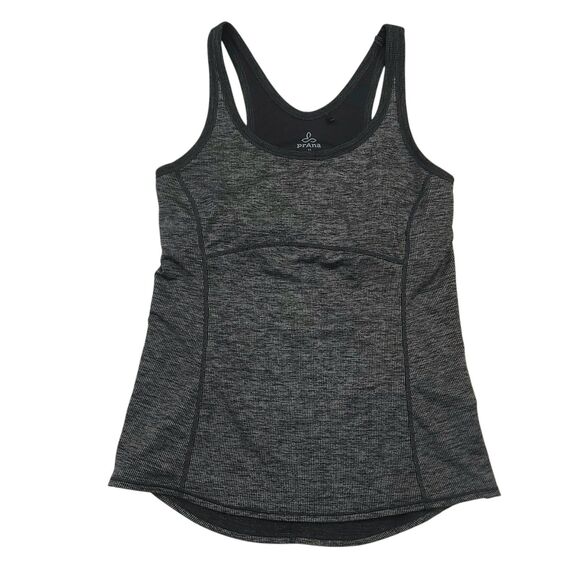 Prana Lilliana Tank Top Womens Medium Black Built-in Bra Fitted Yoga Workout - Picture 1 of 11